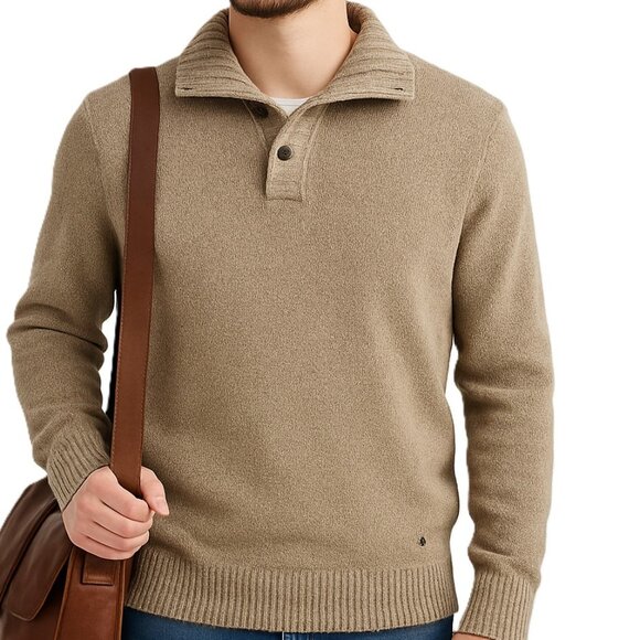American Eagle Outfitters Other - American Eagle Mens XL Beige Cotton Sweater Quarter Button Pullover Athletic Fit